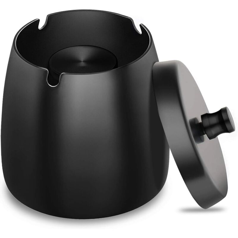 Cendrier inox lourd avec couvercle, base antidérapante, usage intérieur/extérieur