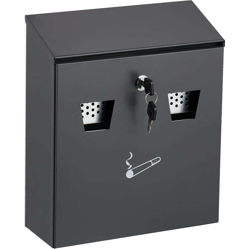 Relaxdays Cendrier mural, verrouillable, métallique, H x L x P : 30 x 26 x 9,5 cm, pour extérieur, anthracite