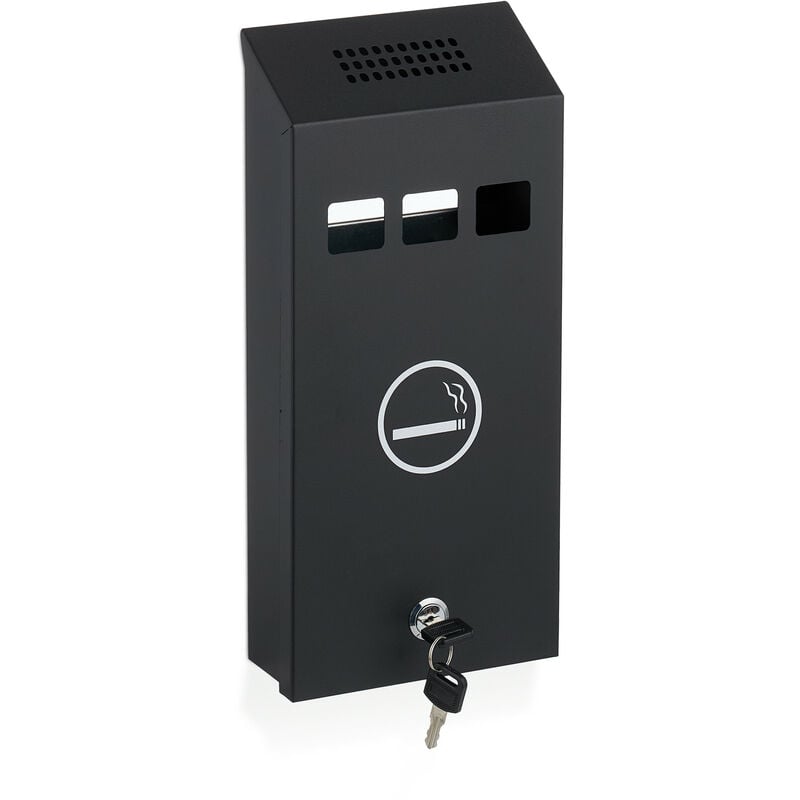 Relaxdays - Cendrier mural, verrouillable, métallique (fer), h x l x p : 32,5 x 15 x 6 cm, pour l'extérieur, noir