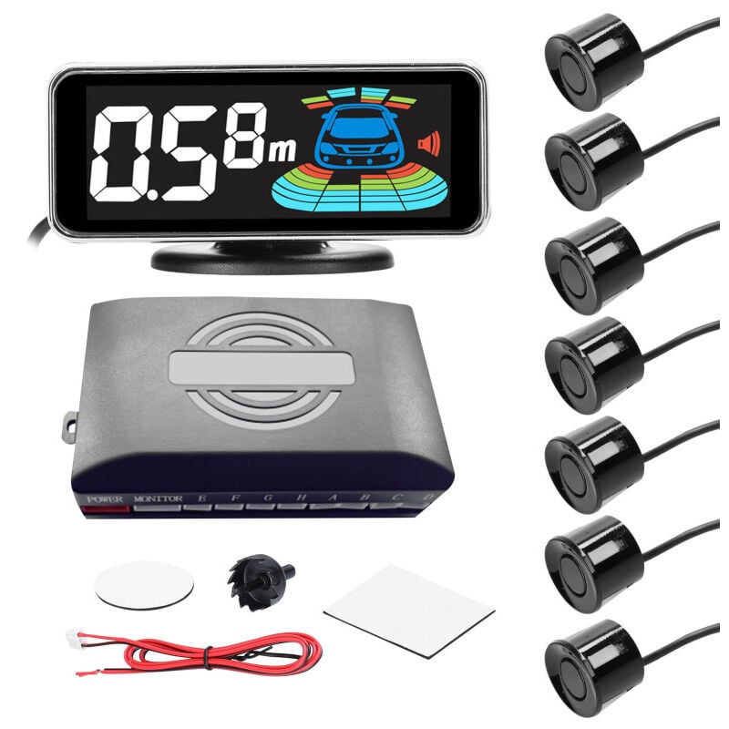 LIFCAUSAL Système de Radar de Recul avec 8 Capteurs Arrière Détection de Distance, Affichage LCD et Alarme Sonore pour Stationnement Automobile