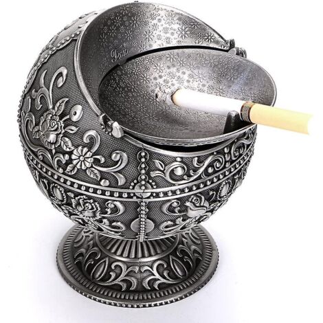 Cendrier vintage coupe-vent avec couvercle - motif château classique, cendrier de table