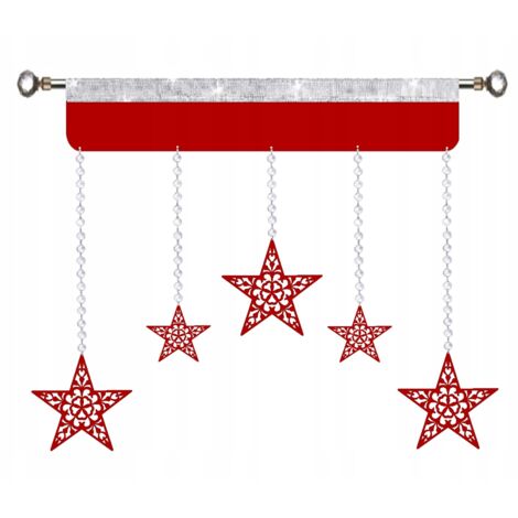 Cenefa para cortina navideña con diseño de estrellas, estilo invernal, 90 cm, roja.