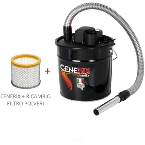 Cenerix Bidone aspiracenere 1200W 18 Lt per camino stufa pellet aspira cenere + ricambio filtro polveri