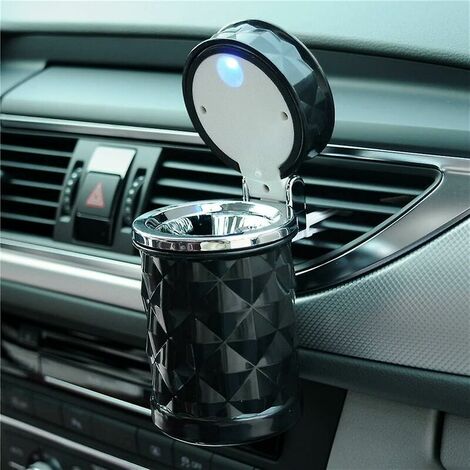 Cenicero de coche portátil con cenicero de luz led azul soporte para fumar sin humo portavasos cilíndrico negro