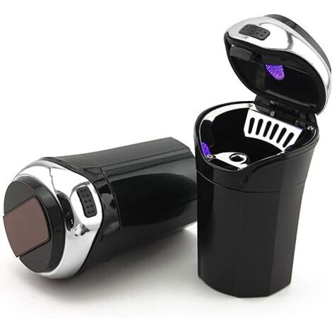 Cenicero para automóvil (paquete de 1), cenicero para automóvil de acero inoxidable extraíble de fácil limpieza con tapa, luz LED azul y encendedor extraíble para la mayoría de los portavasos de autom
