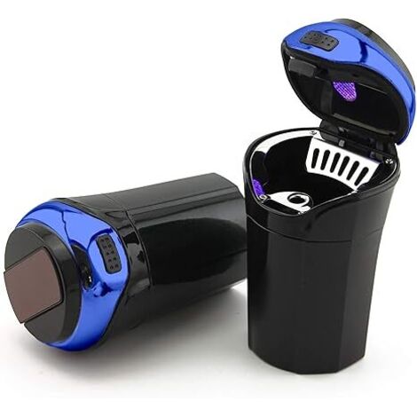 Cenicero para automóvil (paquete de 1), cenicero para automóvil de acero inoxidable extraíble de fácil limpieza con tapa, luz LED azul y encendedor extraíble para la mayoría de los portavasos de autom