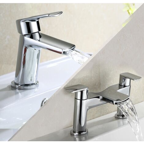 Centa Modern Waterfall Basin Single Lever Mixer Tap & Bath Filler Tap + Free Basin Waste