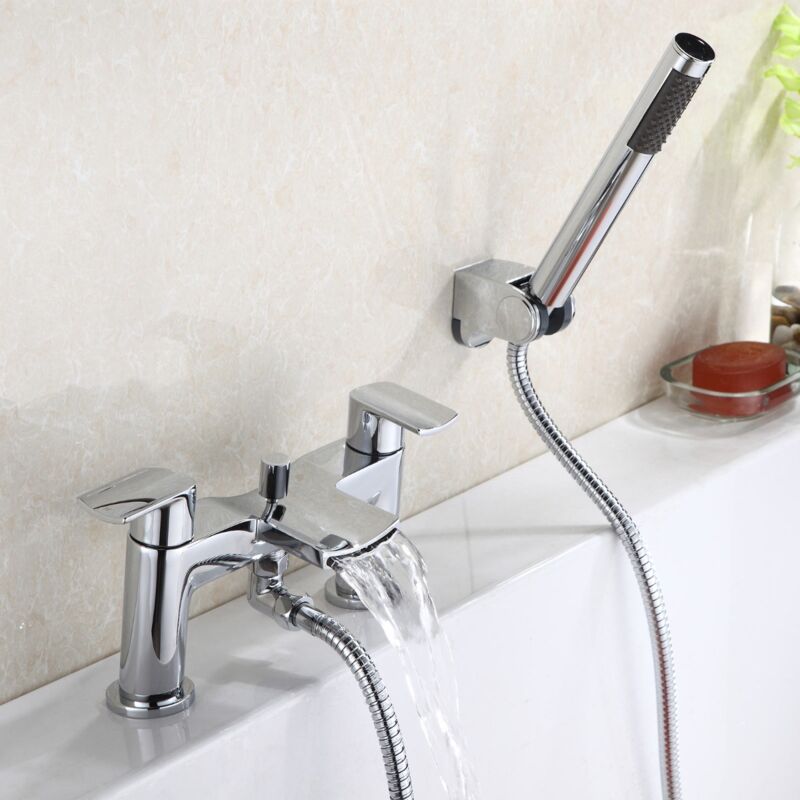 Nes Home - Centa Modern Chrome Waterfall Bath Shower Mixer Tap With Pencil Handset Kit
