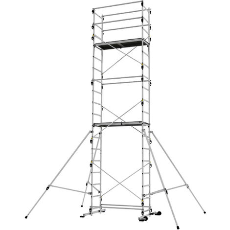 Centaure – Echafaudage roulant en aluminium – Hauteur de travail max 6.70m – Garde-corps et plancher antidérapant – Montage rapide sans outils