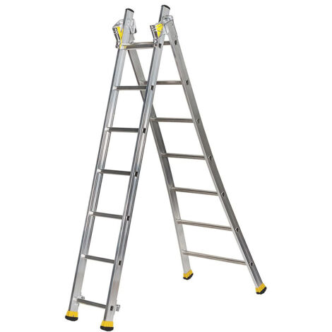 Centaure – Échelle transformable 2 plans 1m95/3m05 – Aluminium – 4 positions d'utilisation – Conforme norme EN 131 – Patins anti-glissement