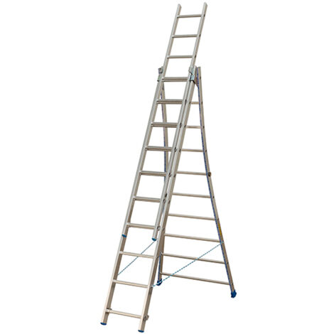Centaure – Échelle télescopique 3x10 barreaux – Longueur déployée 6.50m – Base évasée pour stabilité – Niveau à bille intégré – 213310