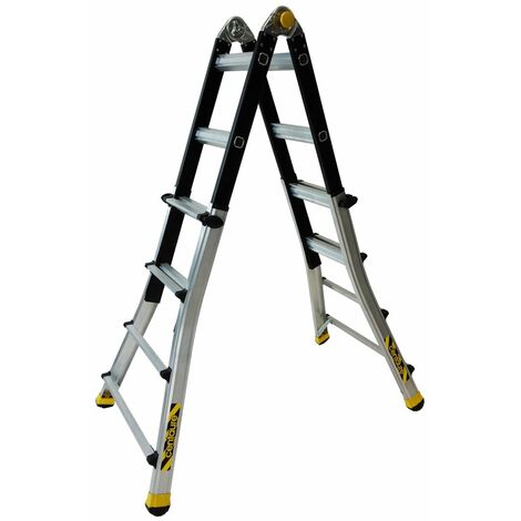 Centaure – Échelle télescopique pliante 4x4 barreaux – Aluminium anodisé léger – Hauteur 2,95 à 4,10 m – Charge maximale 150 kg – Patins antidérapants