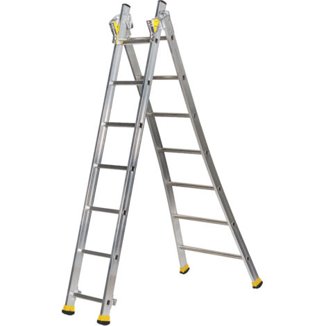 Centaure – Échelle transformable 2 plans – Longueur 2m50 – Hauteur déployée 4m – Accès max 5m05 – Base évasée pour stabilité sur sols irréguliers