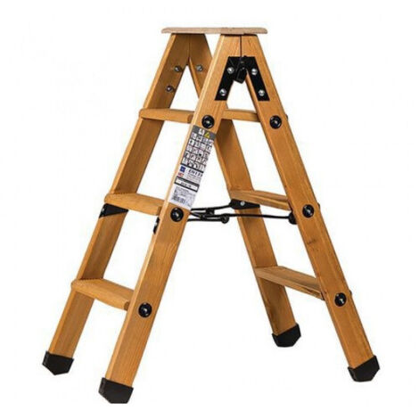 Centaure – Escabeau double accès en bois 2x3 marches – Hauteur de travail 2,25m – Tablette antidérapante – Charge max 150kg