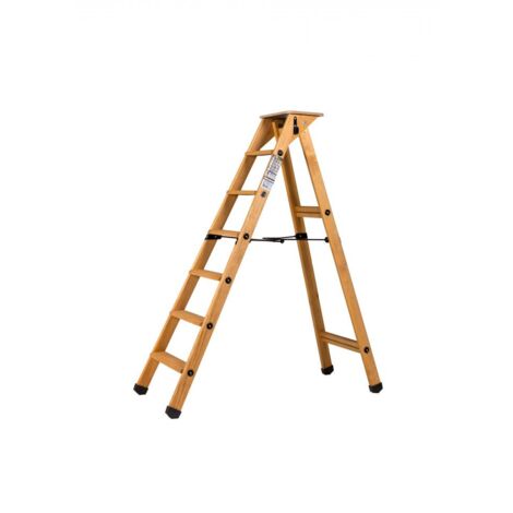 Centaure – Escabeau en bois 6 marches – Charge max 150 Kg – Hauteur d'accès 2,90 m – Longueur replié 1,77 m – Empattement 1,26 m