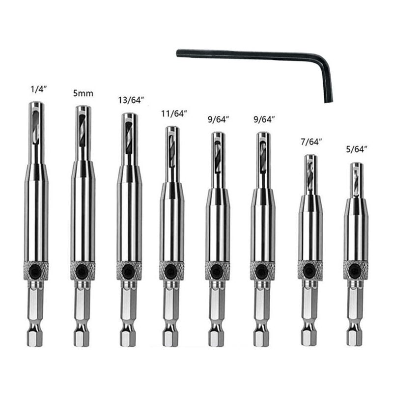Center Drill, 9 pcs Self Centering Hinge Drill, Woodworking Hole Drilling Tool