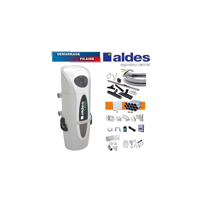 Aldes - Centrale C.Axpir® Dynamic, Garantie 2 ans (jusqu'à 500 M²), Garantie 5 ans + Set inter 9 m + 8 accessoires + kit 3 prises + kit prise balai +