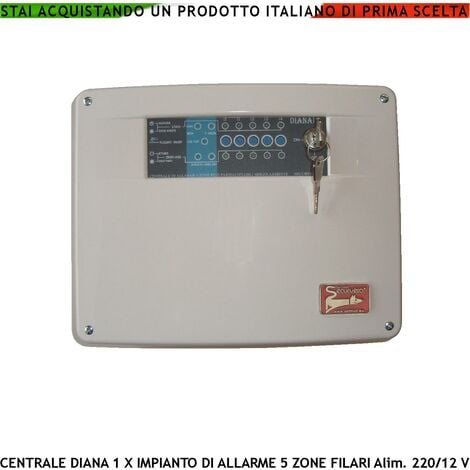 Centrale Allarme Diana 5 Zone Chiave Meccanica Per Impianto Antifurto Filare. Gestisce Sensori di Movimento Ingresso Per Chiave Remota o Telegestione Uscita di Comando Per Sirene Combinatore Fumogeno