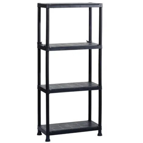 Centrale Brico – Etagère en plastique noir 4 tablettes – Dimensions l.60 x H.135 x P.30 cm – Charge maximale 25 kg par tablette – Montage sans outil