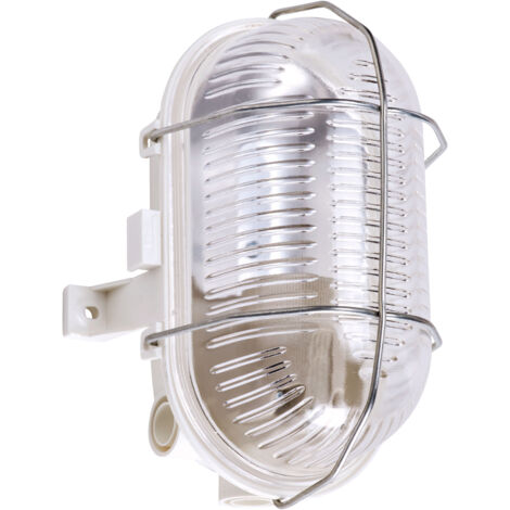 Centrale Brico – Hublot d'extérieur ovale blanc IP44 IK02 – Culot E27 60W max – Métal – À fixer – Pour ateliers et chantiers humides