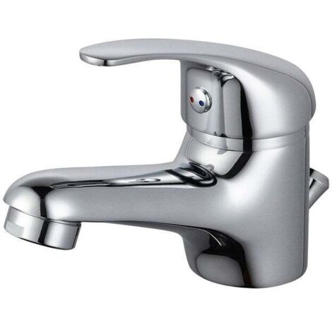Centrale Brico – Mitigeur de lavabo chromé – Hauteur 9.6 cm – Hauteur sous bec 3.6 cm – Débit 11.5 l/min – Monotrou avec bonde standard