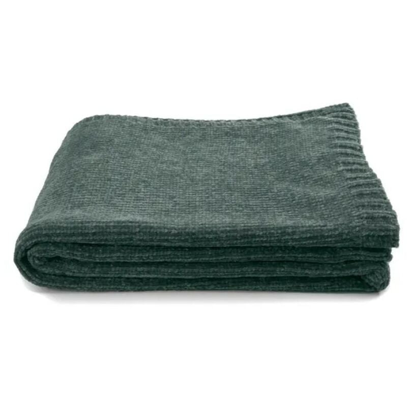 Centrale Brico - Plaid Chenille en polyester, vert, l.130 x L.170 cm