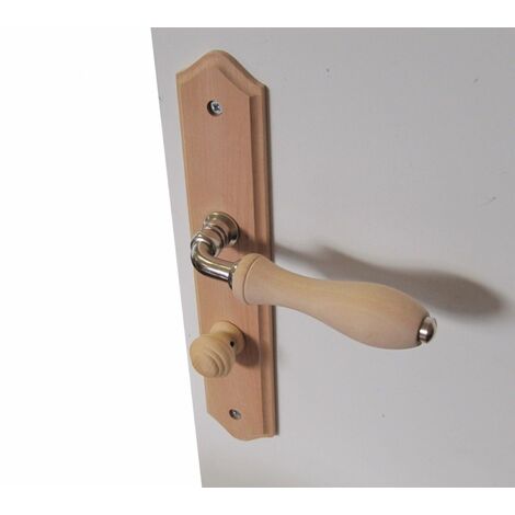 Centrale Brico – Poignée de porte d'entrée condamnation bois 195mm – Finition brute – Pour WC et salle de bains – Accessoires inclus