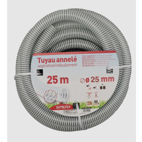 Centrale Brico – Tuyau d'aspiration PVC armé souple 7 m – Ø 25 mm – Flexible renforcé à spirales pour évacuation liquides – Haute durabilité