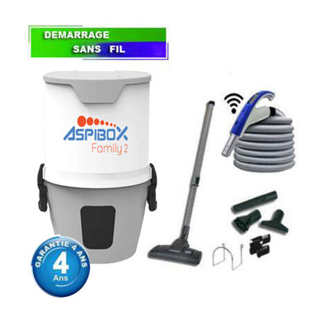 Centrale d'aspiration hybride Aspibox Family2 - Garantie 4 ans - Surface jusqu’à 150 m² - Set de nettoyage