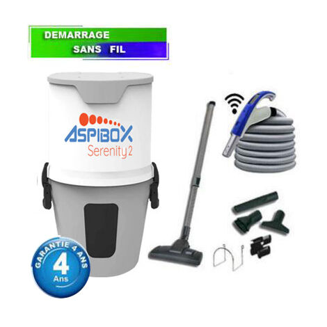 Centrale d'aspiration hybride Aspibox Serenity2 - Garantie 4 ans - Surface jusqu’à 300 m² - Set de nettoyage