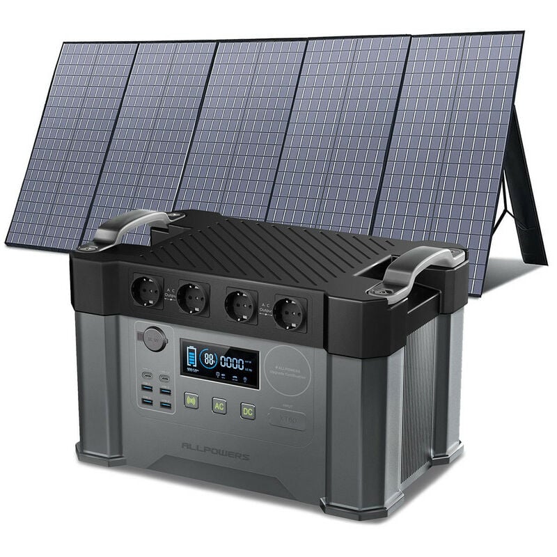 Centrale électrique portable 1500 Wh Générateur solaire 2000W (pic 4000W) Prise avec panneau solaire pliable 400W pour camping, jardin, camping-car,