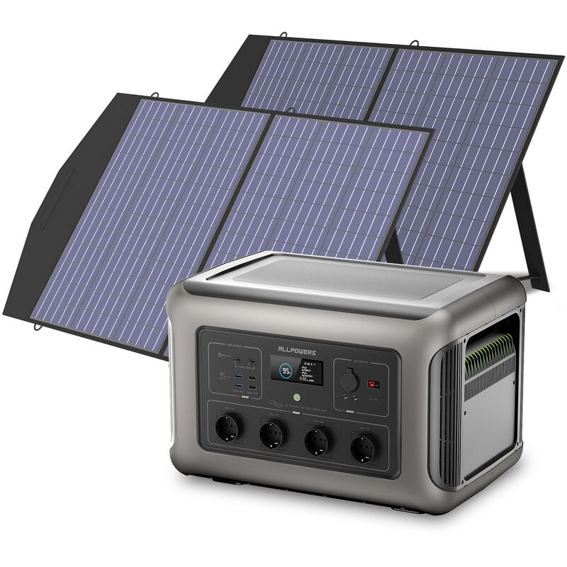 Générateur solaire R3500 avec 2 panneaux solaires 100 w, batterie LiFePO4 3168 Wh avec 4 sorties ca 3500 w pour camping-car, maison, alimentation