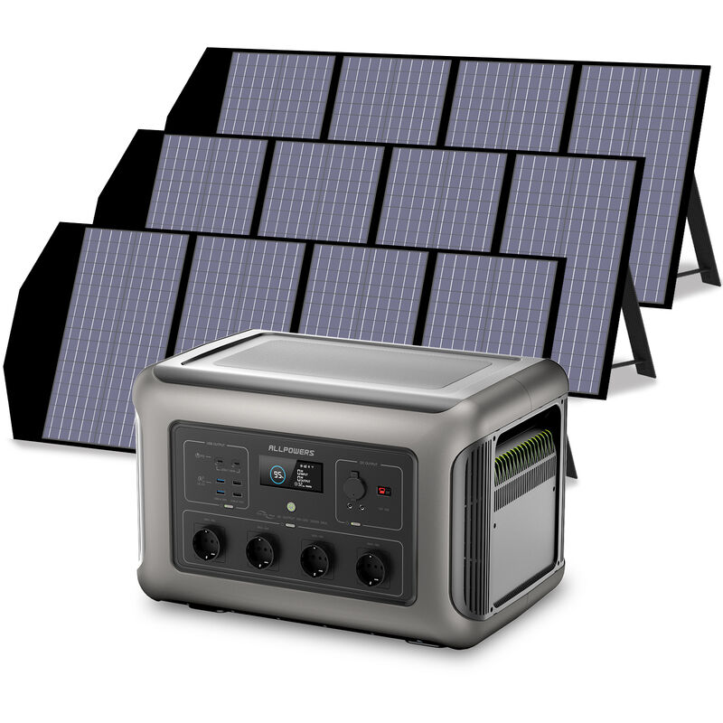 Allpowers - Générateur solaire R3500 avec 3 panneaux solaires 140 w, batterie LiFePO4 3168 Wh avec sortie ac 3500 w, stockage de courant mobile pour
