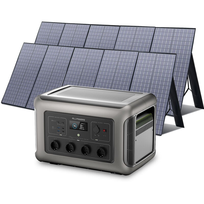 Allpowers - R3500 Station d'alimentation portable avec 2 panneau solaire de 400 w, batterie LiFePO4 3168 Wh avec sortie ac 3500 w, accumulateur de