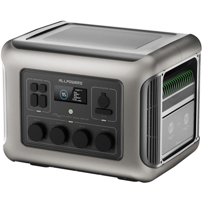 Allpowers - R2500 Station d'alimentation portable 2016 Wh Batterie lfp avec 3500 cycles + générateur solaire avec 4 sorties ac 2500 w, charge rapide