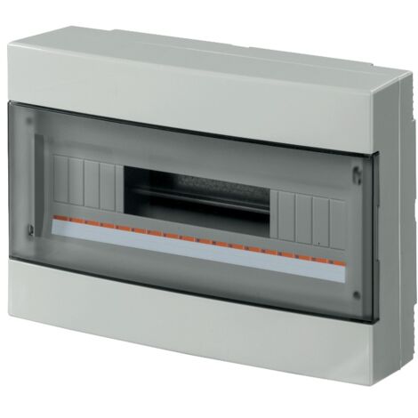 Centralino da parete, 18 moduli, con morsettiera 6x10mm, grigio, IP40, sportello reversibile fumè - Elettrocanali EC60018E
