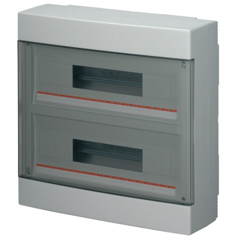 Centralino da parete, 36 (2x18) moduli, con morsettiera 6x10mm, grigio, IP40, sportello reversibile fumè - Elettrocanali EC60036E