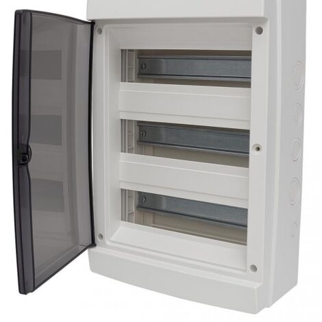 centralino da parete 36 moduli con portello fumé, grigio RAL 7035, 400x400x140 mm, IP65, ideale per installazioni elettriche interne ed esterne