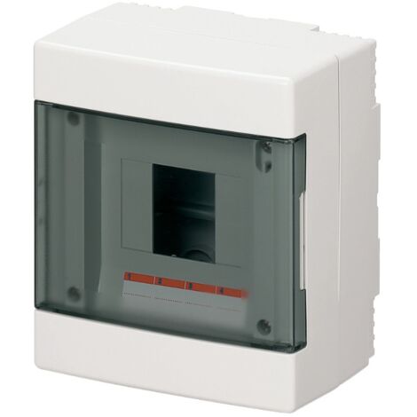 Centralino da parete, 4 moduli, con morsettiera 6x10mm, bianco, IP40, sportello reversibile fumè - Elettrocanali EC60004BE