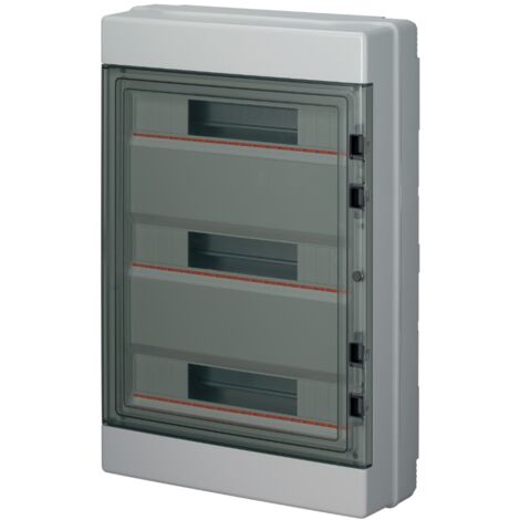 Centralino da parete, 54 (3x18) moduli, con morsettiera 6x10mm, grigio, IP65, sportello in policarbonato fumè - Elettrocanali EC62054E