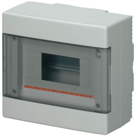 Centralino da parete, 8 moduli, con morsettiera 6x10mm, grigio, IP40, sportello reversibile fumè - Elettrocanali EC60008E
