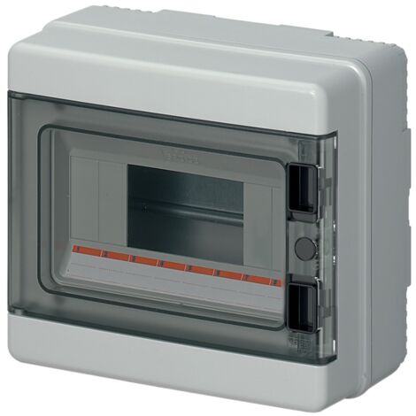 Centralino da parete, 8 moduli, con morsettiera 6x10mm, grigio, IP65, sportello in policarbonato fumè - Elettrocanali EC62008E