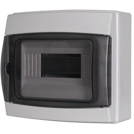 Centralino da parete 8 moduli con portello fumé, grigio RAL 7035, 200x180x100 mm, IP65, ideale per installazioni elettriche interne ed esterne