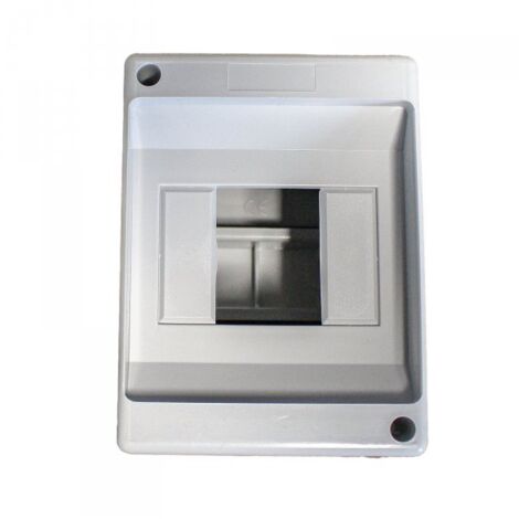 Centralino da parete con binario DIN stampato su base, 4 moduli, 130x90x86 mm, grigio RAL 7035, IP40, ideale per installazioni elettriche interne
