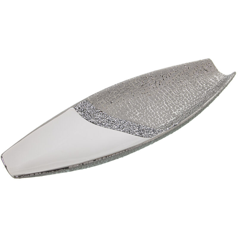 Fijalo - Centre de table en céramique blanc/argent/brillant 45x16x6 cm