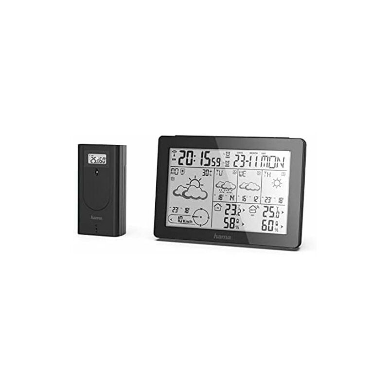 Hama - Station météo, prévisions météorologiques à 2 et 4 jours, fonction alarme et répétition, connexion de 3 capteurs sans fil maximum.