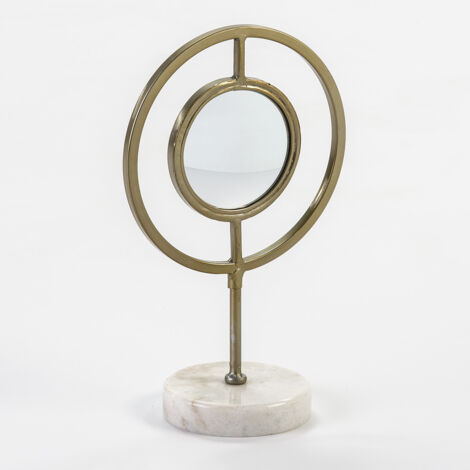 Centre de Table 22x13x36 Miroir/Marbre Blanc/Métal Doré
