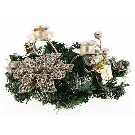 Centre de table Noël 2 supports bougie Ø15cm - Fleurs CHAMPAGNE - SILUMEN