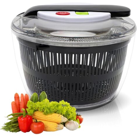 Centrifugadora de ensalada de plástico con tapa - Pequeña para el hogar moderno - Grande - Deshidratador automático de frutas y verduras - Apto para lavavajillas