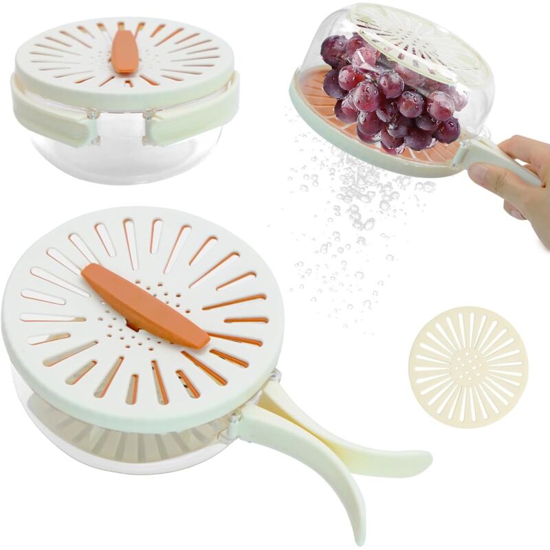 Centrifugadora de ensaladas manual con cesta extraíble, tapa con cerradura y mango ergonómico para verduras de hoja, 9.8 pulgadas, color marrón